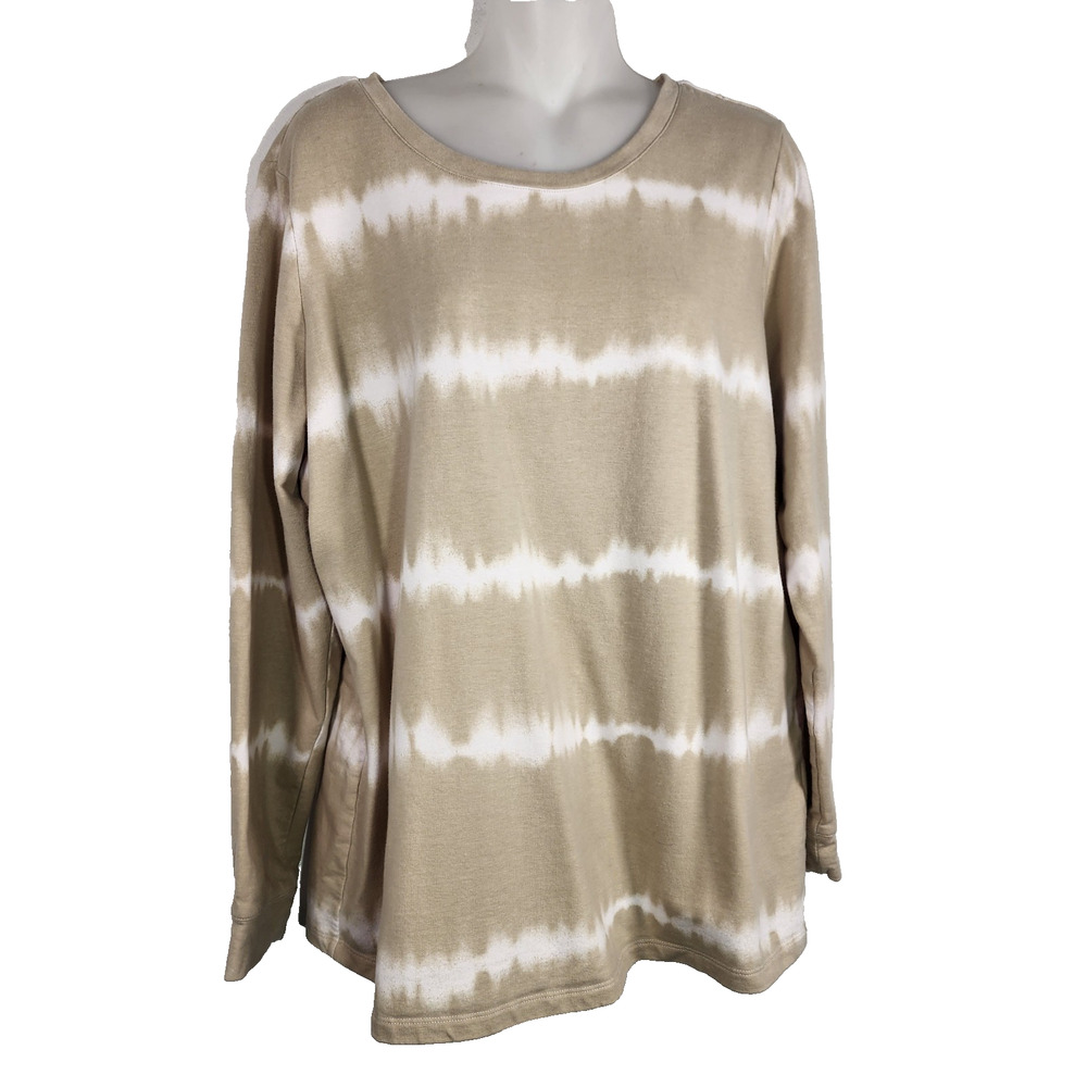 Denim & Co Womens Tie Dyed French Terry Sweatshirt Large Fall Stone A392546